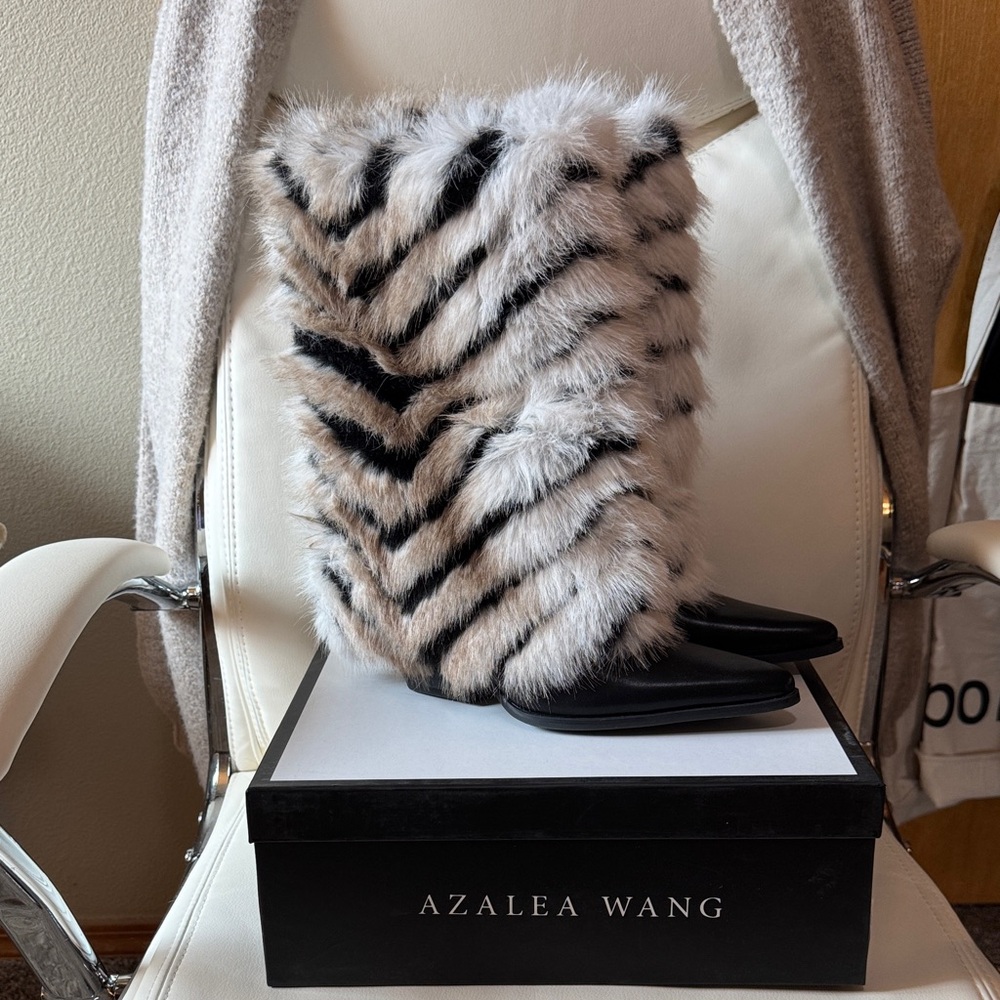 Jonette Blackmulti Faux Fur Striped Heeled Boots - Black and White